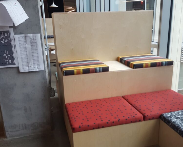Several built-in benches with multiple tiers of seating.